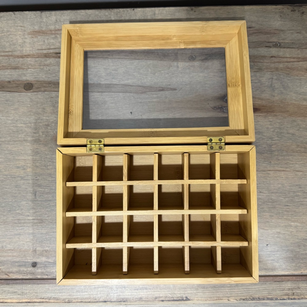 Bamboo Wooden Storage Box with 24 single inserts, Like New